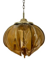 1970s Amber Glass Pedal Pendant Fixture (A)