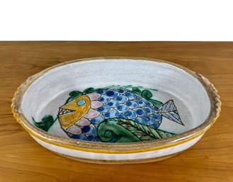 Large Majolica Pottery Dish - Depicts A Fish