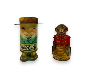 (2) Antique Tin Toy Coin Banks