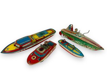 (4) Antique Tin Toy Speed Boats