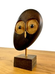 Wooden Owl Sculpture - Carved By M. Perlin (Woodbridge, CT)