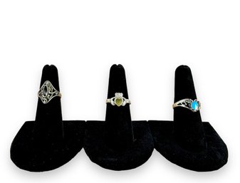 A Grouping Of (3) Sterling Silver Rings