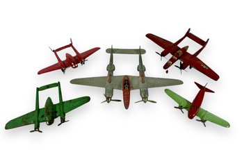 (4) 1940s Metal & (1) Wooden Airplane Toys