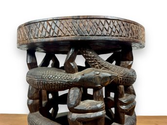 Ironwood Carved Ceremonial Table - Lizard Figures Wrapping Around - Africa