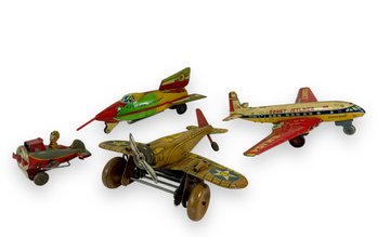 (4) 1950s Tin Toy Airplanes