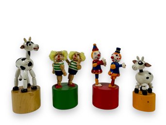 (4) Dutch Push-Button Wooden Puppets