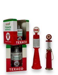 (2) Texaco Die-Cast Metal Coin Banks & Model Gas Pumps