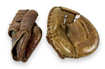 (2) Antique Leather Baseball Gloves - Spalding