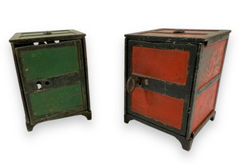 (2) Antique Cast Iron Coin Deposit Bank Safes