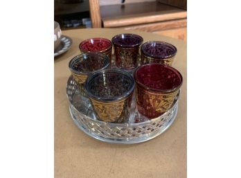 Mid-Century Colored Shot Glasses And Tray