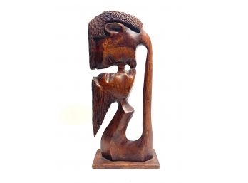 Carved Wooden Kissing Sculpture