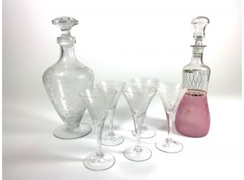 Victorian-Style Etched Decanters & Glasses
