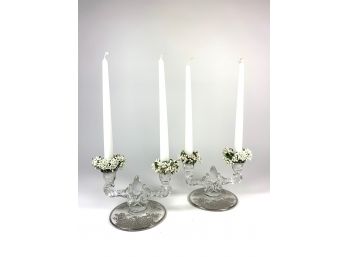 Pair Of Silver Overlay Candle Holders