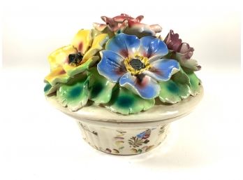 Vintage Porcelain Floral Container - Made In Italy
