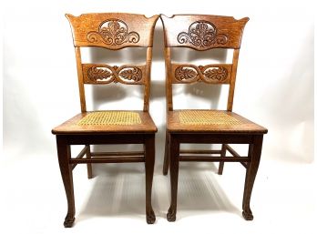 Pair Of Oak Caned Chairs
