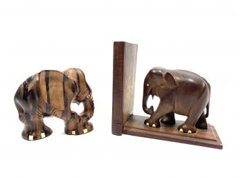 Pair Of Carved Wooden Elephants