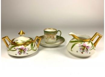 Limoges Creamer, Sugar, Tea Cup & Saucer - France