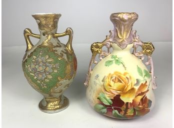 Antique Hand Painted Handled Vases