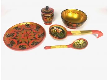 Lot Of Hand-Painted Wooden Pieces - USSR