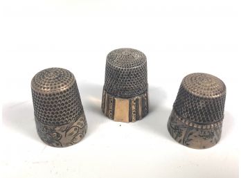 Two Sterling Silver Thimbles & Gold Plated Thimble