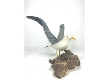 Hand-painted Seagull On Driftwood