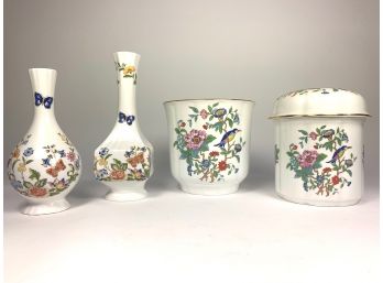 Antique Floral Painted English Bone China Vases, Planter & Container