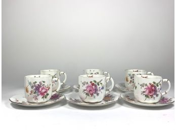 Antique Floral Tea Cups & Saucers