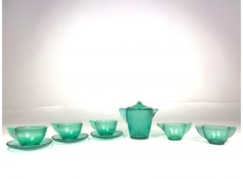 Mid-Century Green Glass Diminutive Tea Set