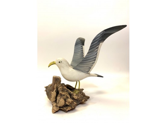 Seagull Sculpture On Driftwood