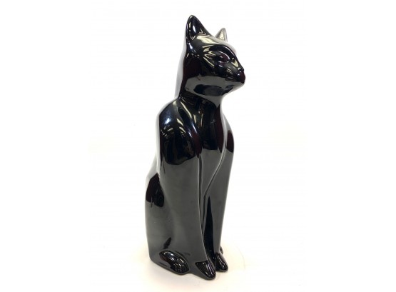 Large Mid-Century Glazed Pottery Black Cat