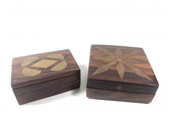 Pair Of Brass Inlay Rosewood Boxes