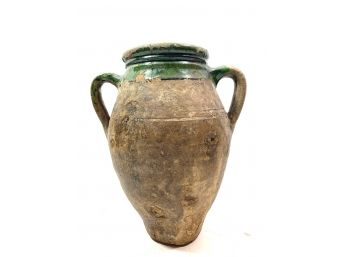 Early Two Handled Jug With Green Glaze - Age Unknown