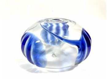 Vintage Etched Blown Glass Vessel - Peter Bramhall 1982