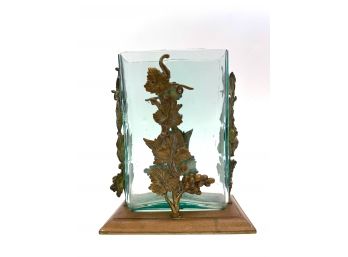 1920s Art Nouveau Solid Brass Vase - Glass Vase Held By Solid Brass Grape Vine Sculpture