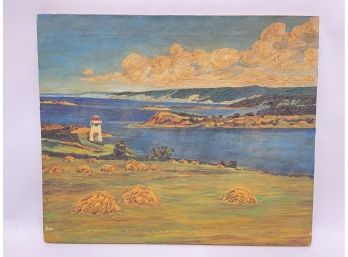 Original Antique H.R. Perry Coastal Oil Painting - Listed Artist