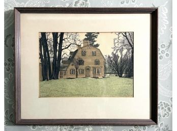 Original Ink & Watercolor Framed Painting - The Old Manse - MA