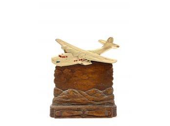 Antique Aviation Memorabilia - Hand Carved Walnut Stand