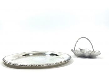 Silver Plate Serving Tray & Aluminum Basket