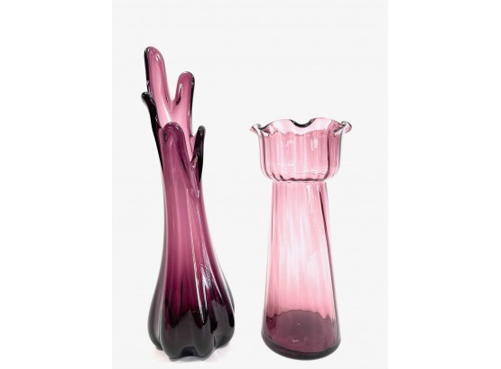 Purple Art Glass & Swung Art Glass Vases