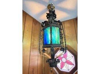 Mid-century Stained Glass Swag Lamp