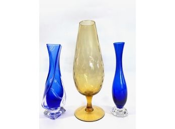 Vintage Stemmed Art Glass Vases