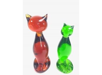 Rainbow/Viking Art Glass Cat Sculptures
