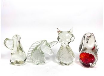 Clear Blown Glass Animal Sculptures