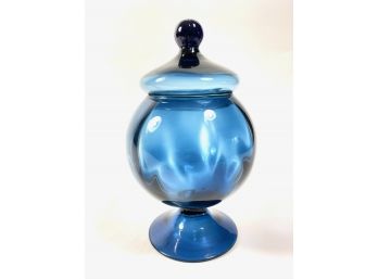 Cobalt Blue Stemmed Art Glass Container