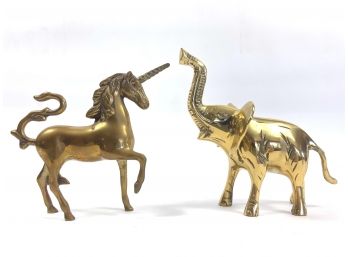 Vintage Brass Elephant & Unicorn