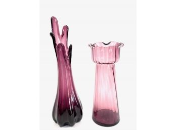Purple Art Glass & Swung Art Glass Vases