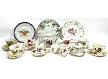 Assorted Antique Lot Of Porcelain Teacups, Saucers & Teapot