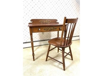 Hitchcock Single Drawer Desk/Foyer Table & Chair