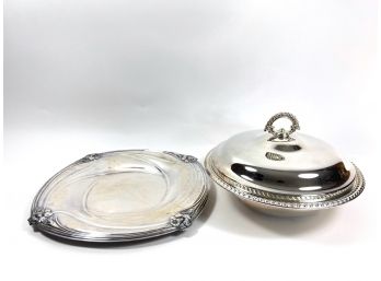 Art Nouveau Style Platter & Lidded Warming Tray With Pyrex Insert