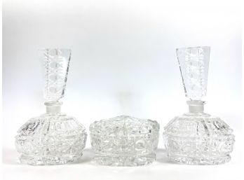 Antique Cut Glass Perfume Bottles & Trinket Box